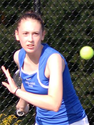 Abby keeps her eye on the ball. Abby keeps her eye on the ball.